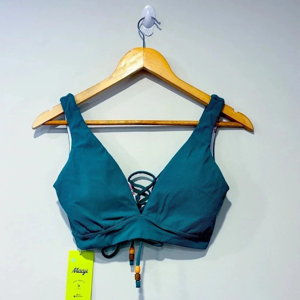 MAAJI Reversible swimsuit top ‎ (ribbed green / white floral)